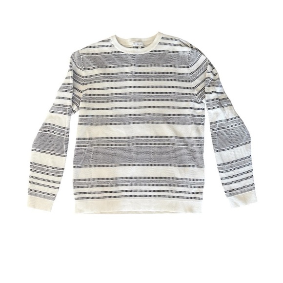 Reiss Sweaters - Reiss women’s cotton knit stitch navy stripe white nautical sweater Sz Large